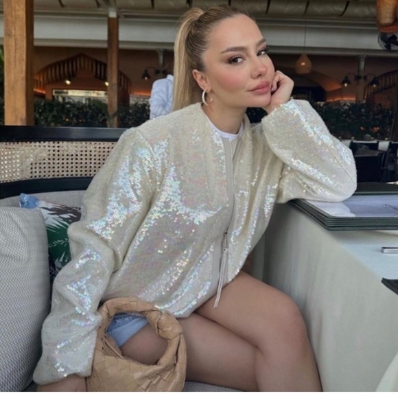 Zara bomber Sequin White Jacket - Picture 1 of 3